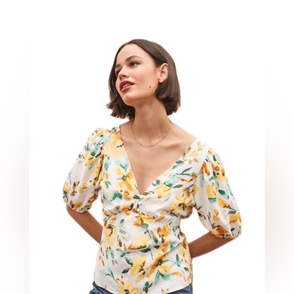 GAP Linen Blend Floral Top, Size Medium (M)
